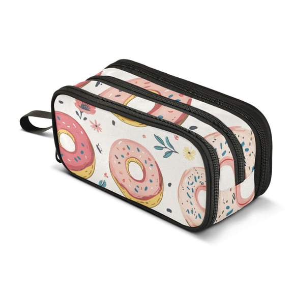 FORMRS Pencil Case with 3 Compartments Zipper Pouch, Elementary School Level and up, Pink Donut