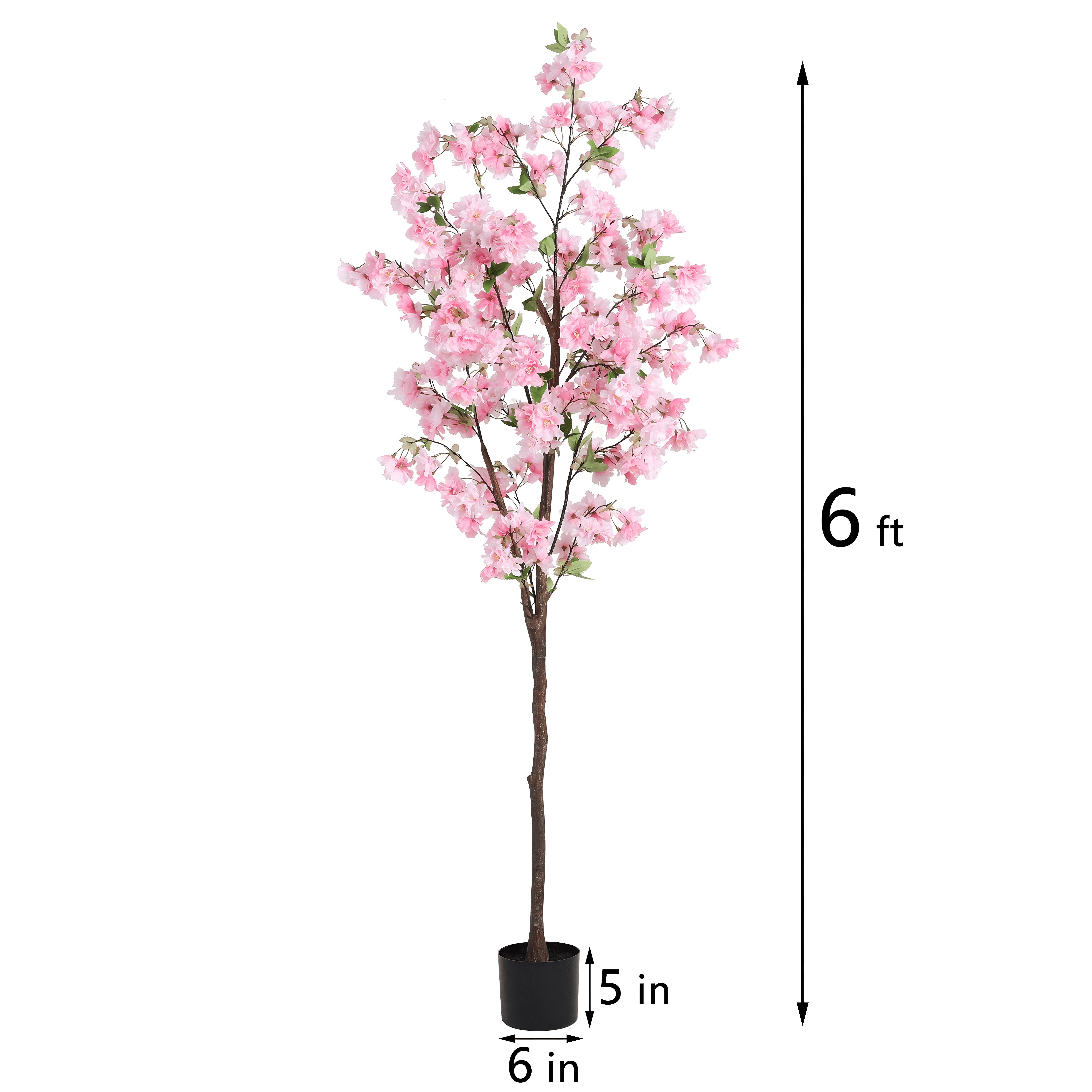 HiPlants 6ft Artificial Pink Cherry Blossom Tree in Black Pot, Faux Wishing Tree Indoor for Garden Office Party Wedding Hotel, Fake Plants for Office Home Decor