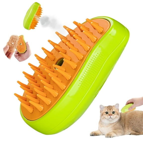 Steamy Cat Brush, Green, 4 in 1 Multifunctional Cat Hair Brush for Shedding, Massage, Bath, Removing Tangled and Loosse Hair