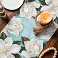 thumbnail image 3 of Magnolia Blossom Table Runner 70 Inches, Spring White Floral Flowers Farmhouse Green Bed Runner Dresser Scarves Tabletop for Indoor Outdoor Parties/Ceremony/Banquet, 13" x 70", 3 of 9