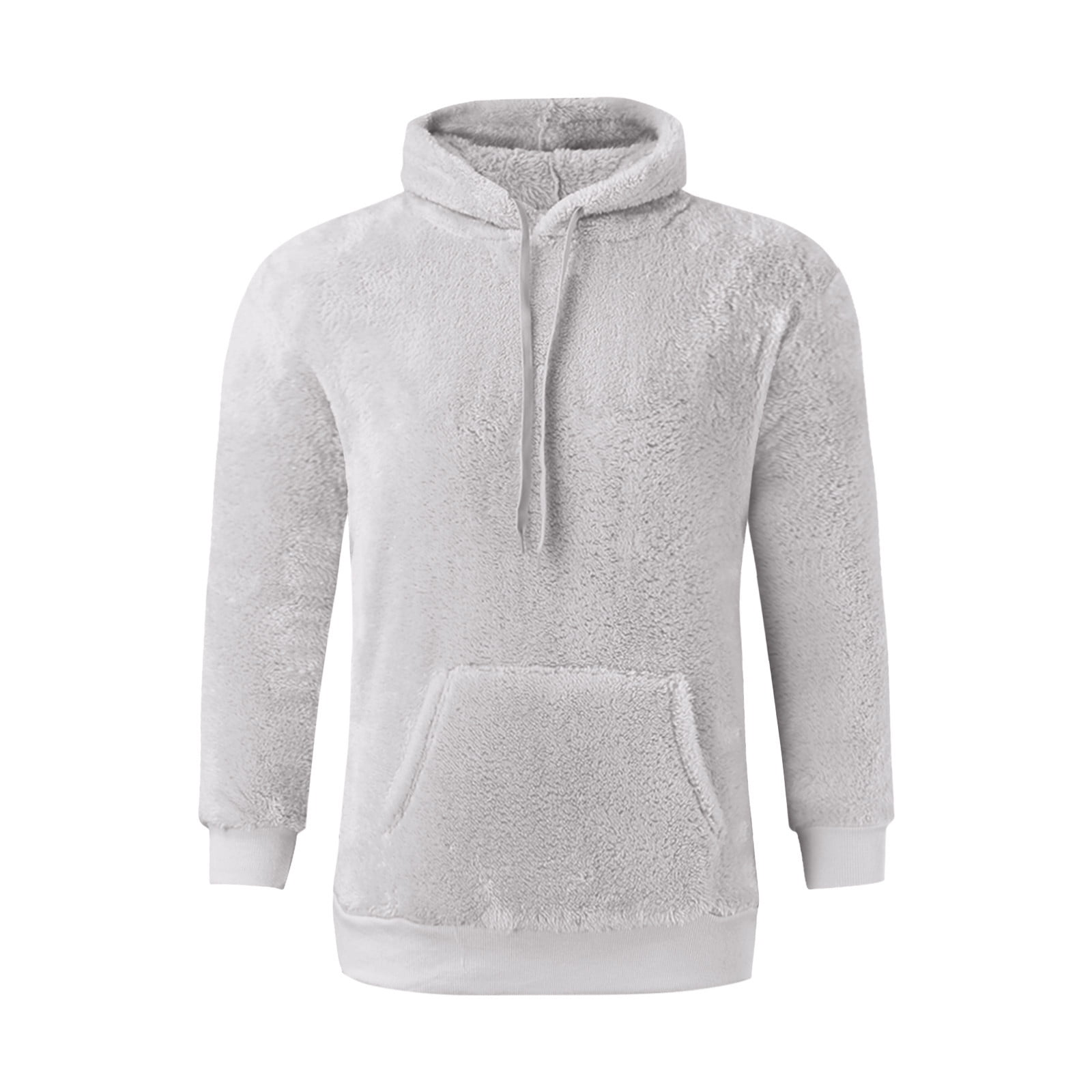 S-5X Mens Big & Tall Hoodies with Front Pocket Plus Size Pullover Fleece Sweatshirts Long Sleeve Solid Color Thermal Warm Sherpa Hooded Tops