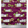 thumbnail image 1 of Soimoi Cotton Voile Fabric Vehicles,Tree & Shops Architectural Printed Fabric 1 Yard 42 Inch Wide, 1 of 3