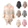 thumbnail image 5 of Xfvqtps Women Cape Tassel Collar Fringed Hem Open Front Cloak Colorful Striped Knitting Loose Windproof Coldproof Warm Winter Long Coat Khaki, 5 of 5