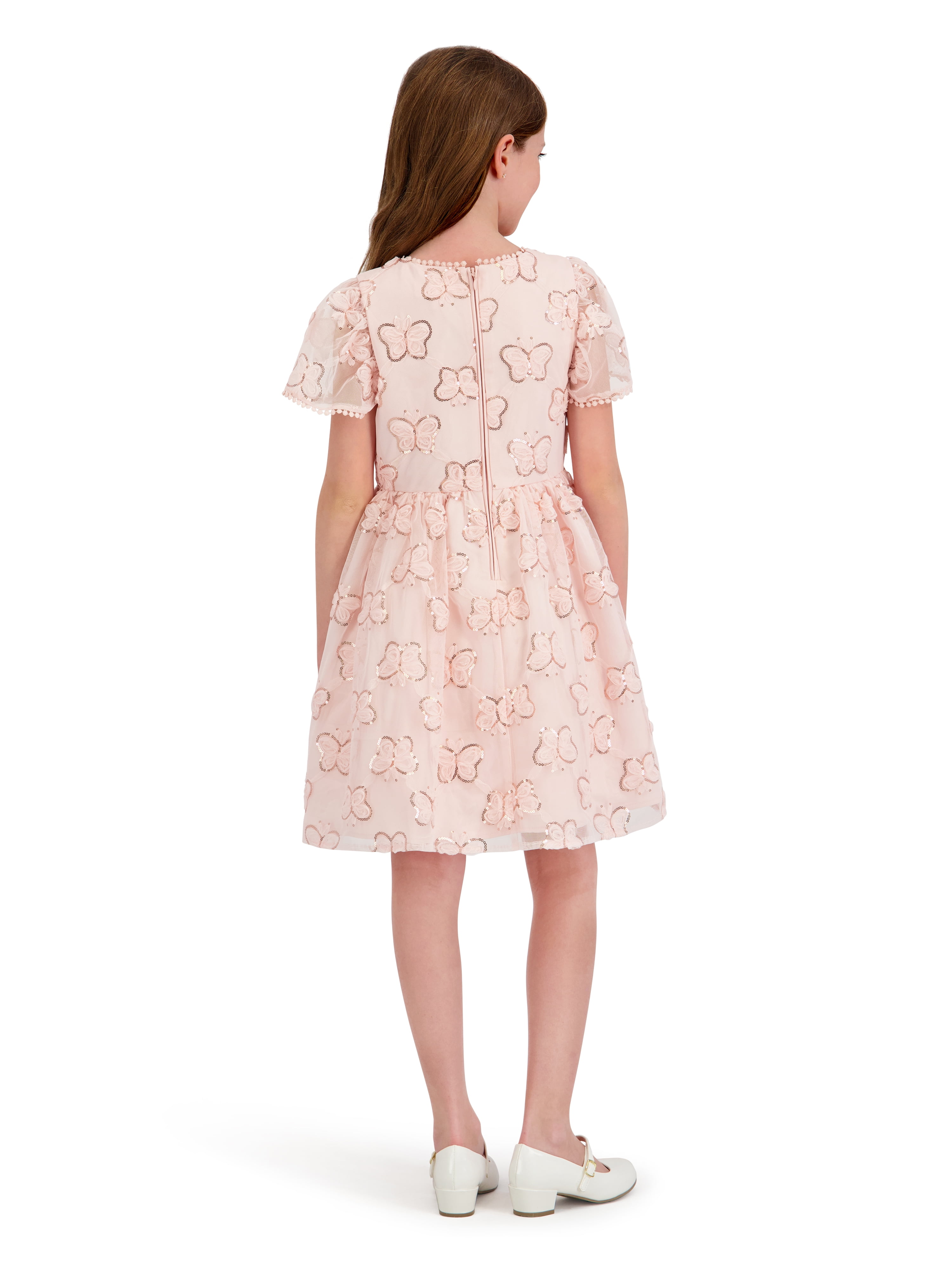 Kensie Girl Cap Sleeve Sequin Butterfly Soutache Mesh Dress, Sizes 4-16