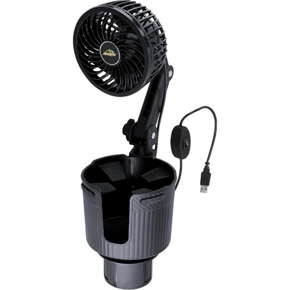Armor All Car Fan Cupholder, 2-in-1 XL Cupholder and Mini 2-Speed Cooling Fan, USB A Powered, 360° Degree Rotatable, 6” in Arm, Expandable Base for Universal Secure Fit, XL Cupholder Holds Bottles