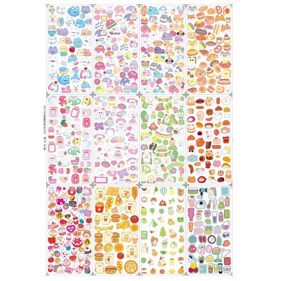 Adorable Small Sticker for Kid Adult, Reusable Tiny Stickers for Scrapbooking Puffier Sticker Sheets Decorative Stickers