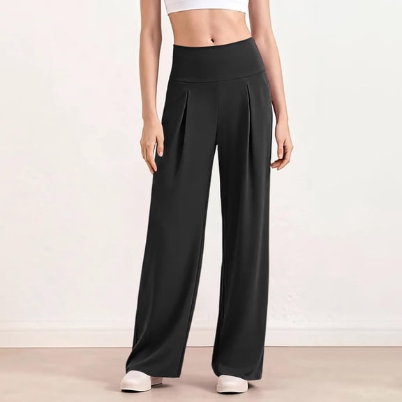 Wide Leg Stretchy Work Pants Women Pull on Dress Pants Elastic High Waisted Business Casual Trousers Slacks for Women
