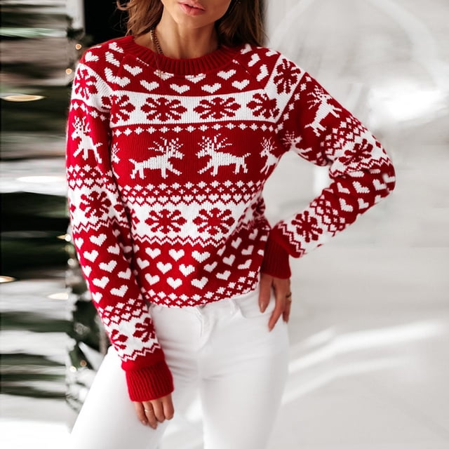 Nuevo invierno Navidad mujeres suéteres pulóver Tops Casual manga larga estampado suéter de punto ropa de mujer prendas de vestir 2024