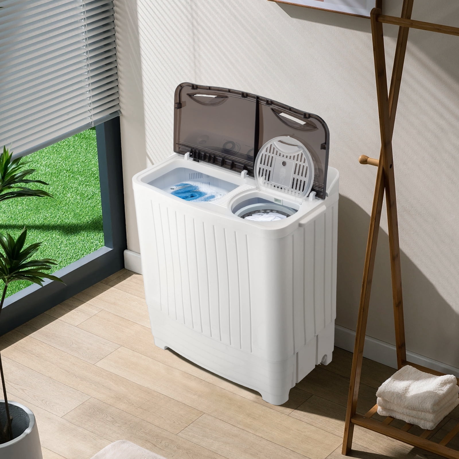 UbesGoo Compact Twin Tub Portable Mini Washing Machine 20lbs Total Washing Machine W/Drain Pump