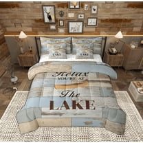 Feelyou Rustic Lake House Twin Bedding Sets 7-Piece for Kids, Wooden Plank Bedding Comforter Set, Farmhouse Lodge Cabin Reversible Sheet Sets, Lightweight Room Decor