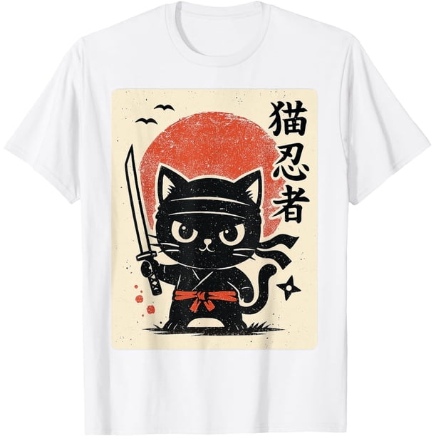 Camiseta divertida de Samurai Ninja Cat Warrior Japanese Anime Gifts