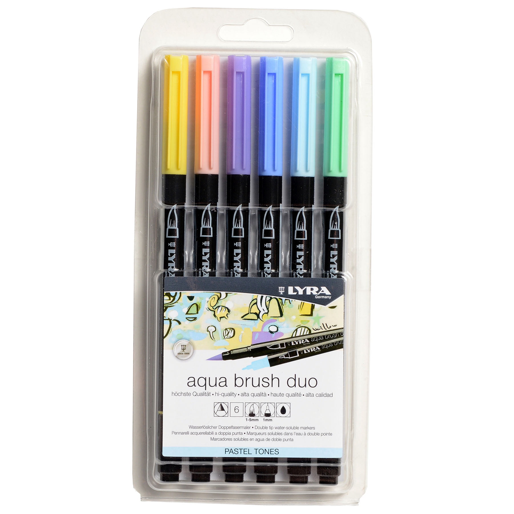 Lyra Aqua Brush Duo Dual Tip Markers, Pastel Tones Set, Assorted Colors, 6 Piece, 2 Pack