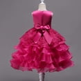 thumbnail image 4 of MGDXOX Girls Sleeveless Tulle Dress with Rhinestone Bodice Bow Waist and Tiered Skirt Formal Party Dress for Weddings Hot Pink 9-10Years, 4 of 6