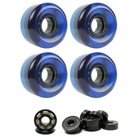 - SKATEBOARD CRUISER WHEELS 58mm x 36mm 83A 300C Blue Clear CERAMIC BEARINGS