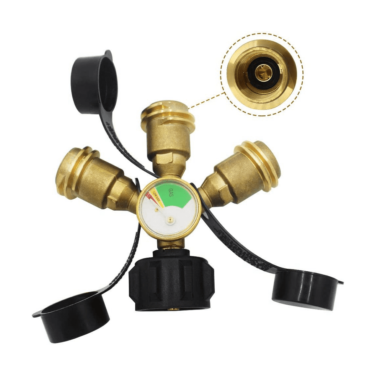 3 Way Propane Splitter with Gauge and ShutOff Valve, 3 Y Propane Gas