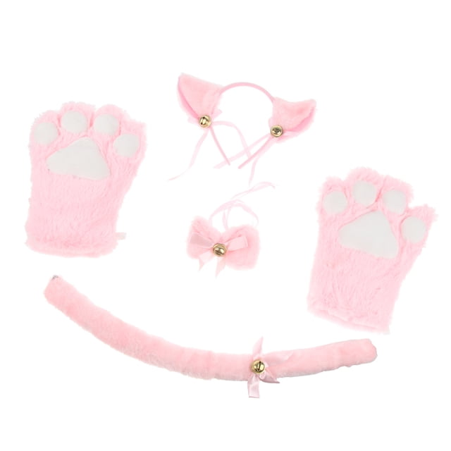 conjunto de cosplay de gato guantes de felpa gatito oreja cola collar patas traje de fiesta rosa Sunnimix Disfraz de Cosplay de gato