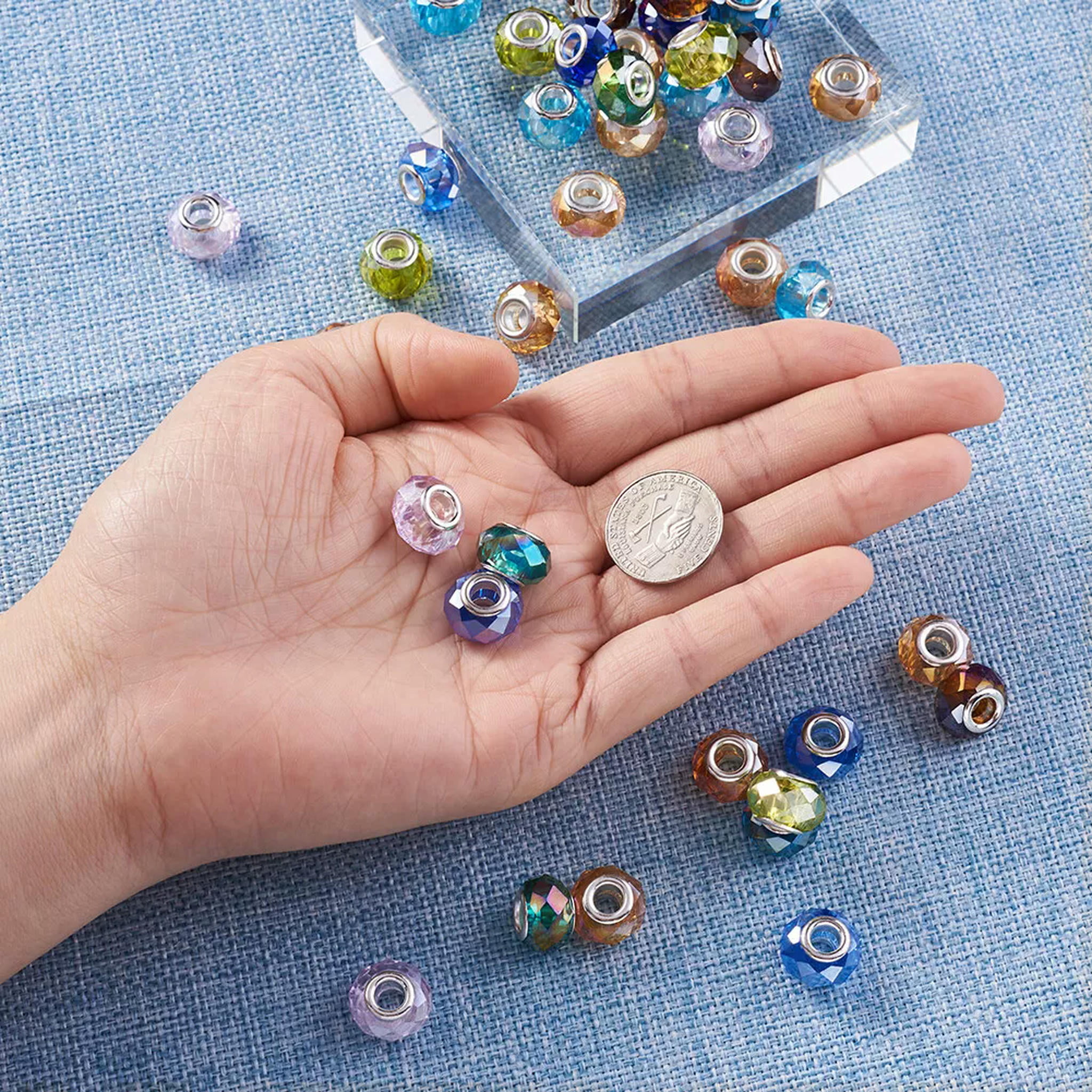 EOEMY 100Pcs Glass European Large Hole Faceted Rondelle Beads Spacer With Core 13~14mm