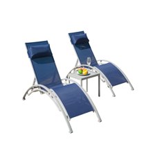 JERFIT 3-Piece Outdoor Chaise Lounge Set with Side Table, Adjustable Blue Aluminum Pool Chairs for Patio, Backyard & Poolside, All-Weather Textilene Fabric