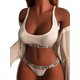 thumbnail image 2 of TRKIYQC Conjunto de lencería para mujer Estampado de letras Sin mangas Sling Low Cut Bra Tops + Tanga suave y elástica Conjunto de lencería para el hogar TRKIYQC moda, 2 of 5