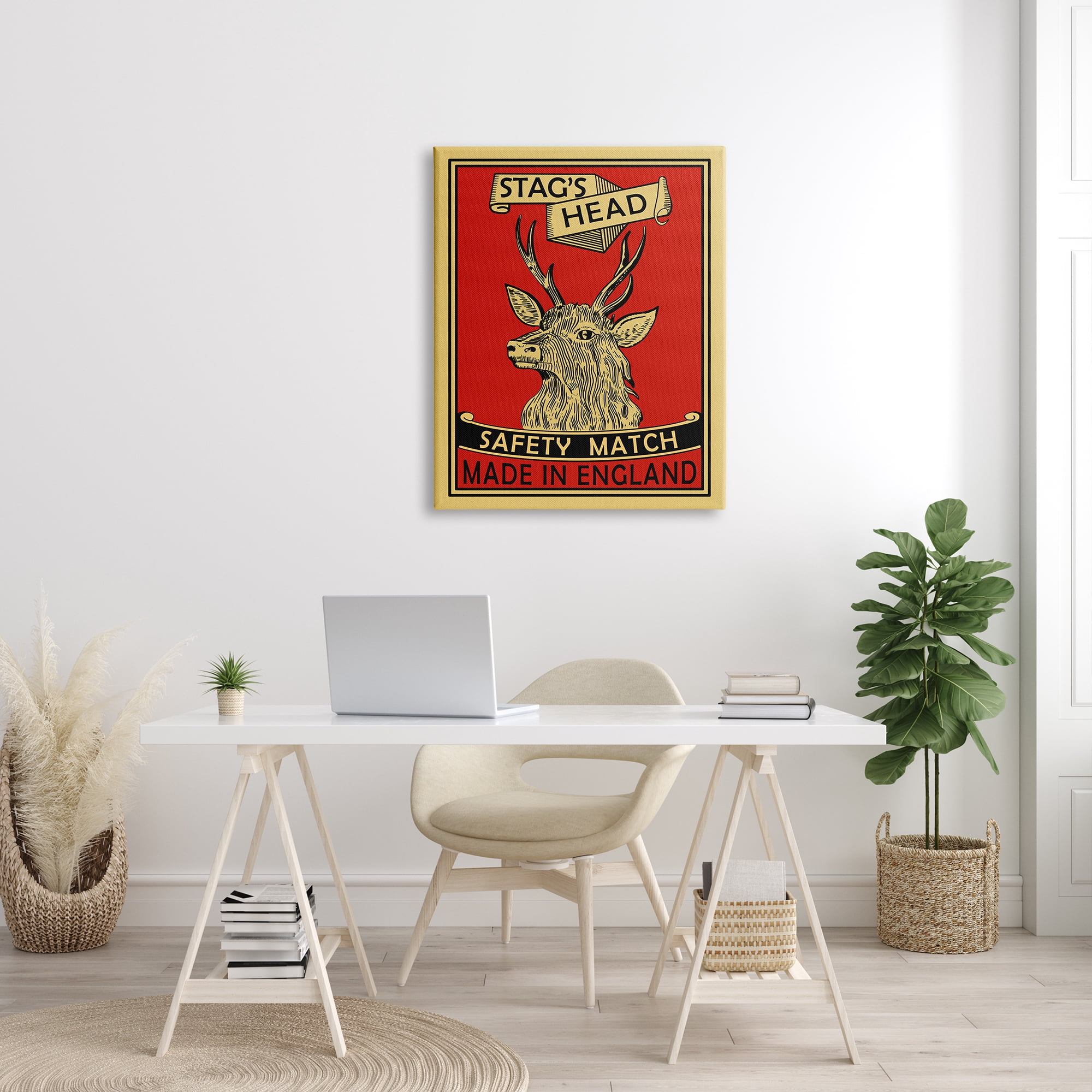 Stupell Industries Stag's Head Safety Match Advertisement Deer Red Yellow, 30 x 40, Designed by Mark Rogan