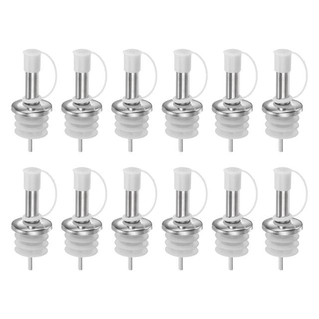 Vertedores de Botellas de Acero Inoxidable Uxcell, 12Pcs Vertedor de Aceite de Oliva con Tapas de Polvo de Goma, Vertedores de Vino y Licor para Botellas de Vino, Licor, Café y Vinagre (Blanco)