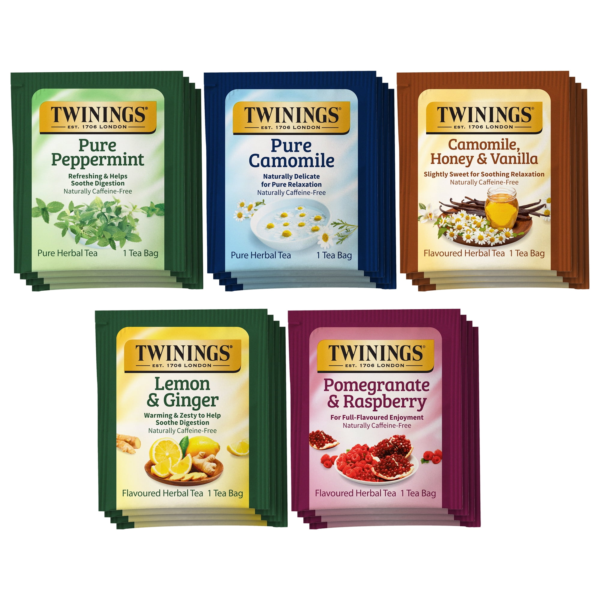 (4 pack) Twinings Herbal Tea Bags Variety Pack, 4 Flavors, Naturally Caffeine Free, 20 Count