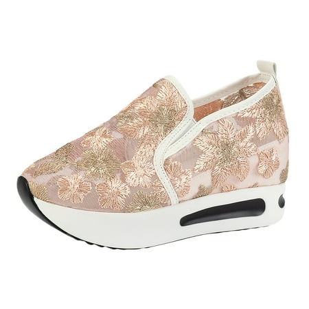 

Women s Slip On Travel Wedge Comfortable Lace Flowers Embroidered Mesh Fashion Breathable Shoes