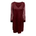 thumbnail image 4 of Letdown Women's Sparkly Ruched Bodycon Mini Dress Sheer Mesh Bell Long Sleeve V Neck Short Club Party Dresses (Red,M), 4 of 5