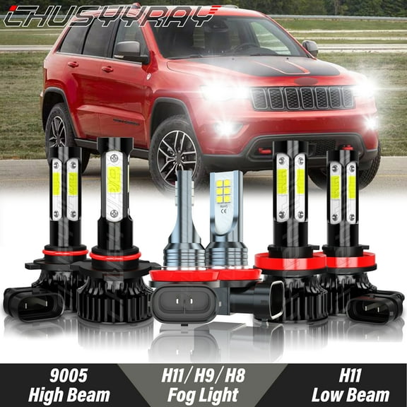 For Jeep Grand Cherokee 2014-2018 LED Headlight High Low Beam Fog Light Bulbs Kit 6000K White Qty 6