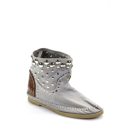 

Pre-owned|Loeffler Randall Womens Slip On Studded Moccasin Ankle Boots Gray Leather Size 8