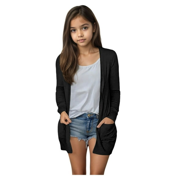 Rash Guard Cardigan Jacket Girls Open Front Long Sleeve Crew Neck Sweater Kids Summer Casual Sun 𝐏rotection Clothes Girls Cute Cardigans Lightweight Chiffon Cardigan 3/4 Length Sleeve Boho