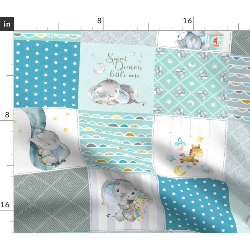 Elephant Quilt Baby Boy Patchwork Cheater Teal Spoonflower Fabric by