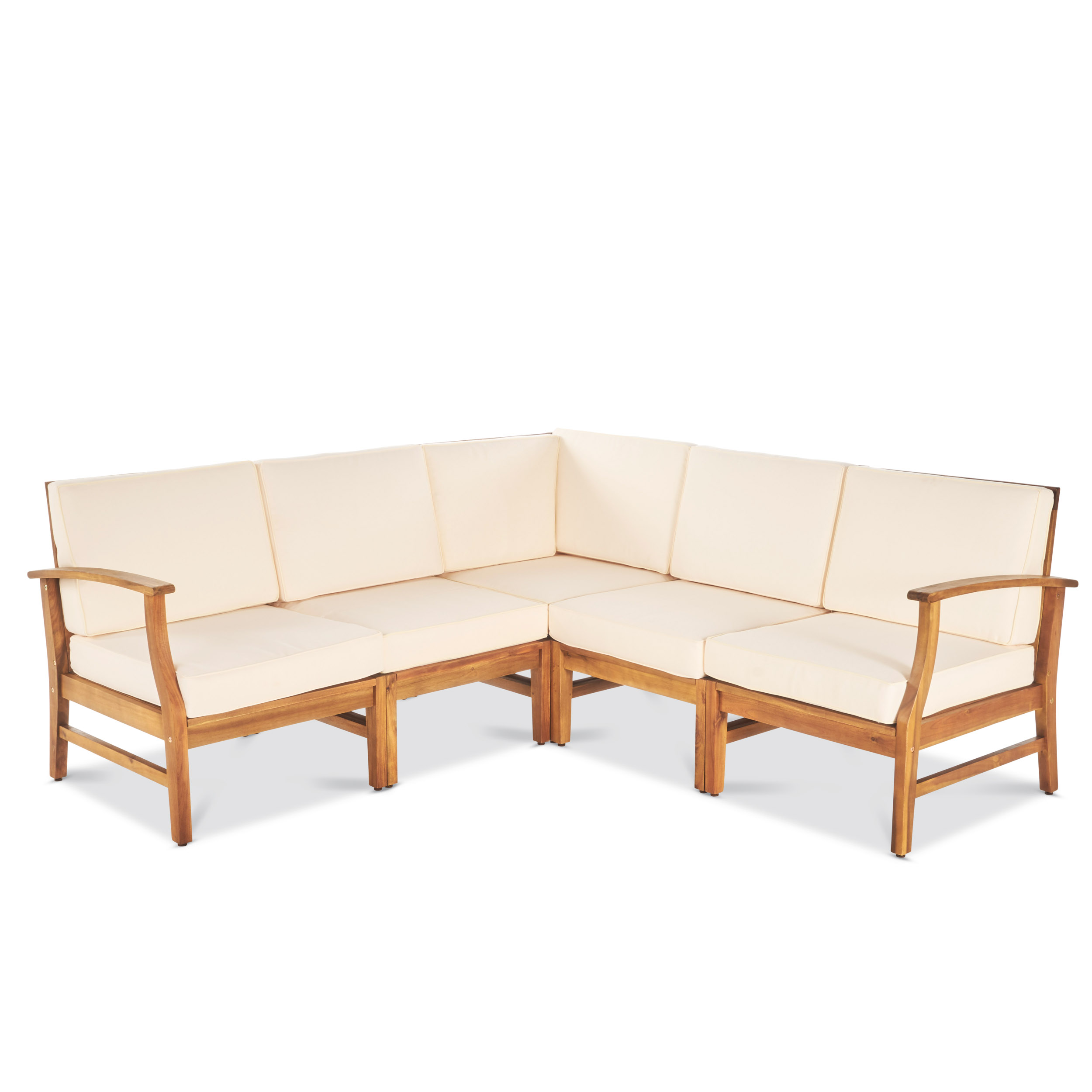 Hermosa Outdoor 5 Piece Chat Set with Cushions (No Coffee Table), Teak Finish, Cream - image 3 of 8