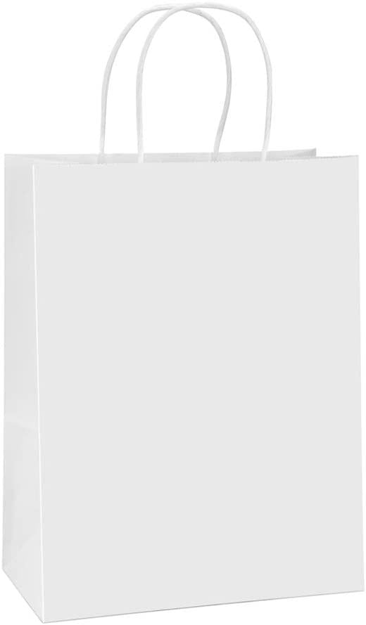 10x5x13 inch Paper Bags Kraft White Gift Bags Bulk with Hanldles for