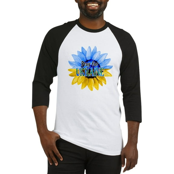 CafePress - Pray For Ukraine Blue And Yellow Sunflower Basebal - Cotton Baseball Jersey, 3/4 Raglan Sleeve Shirt