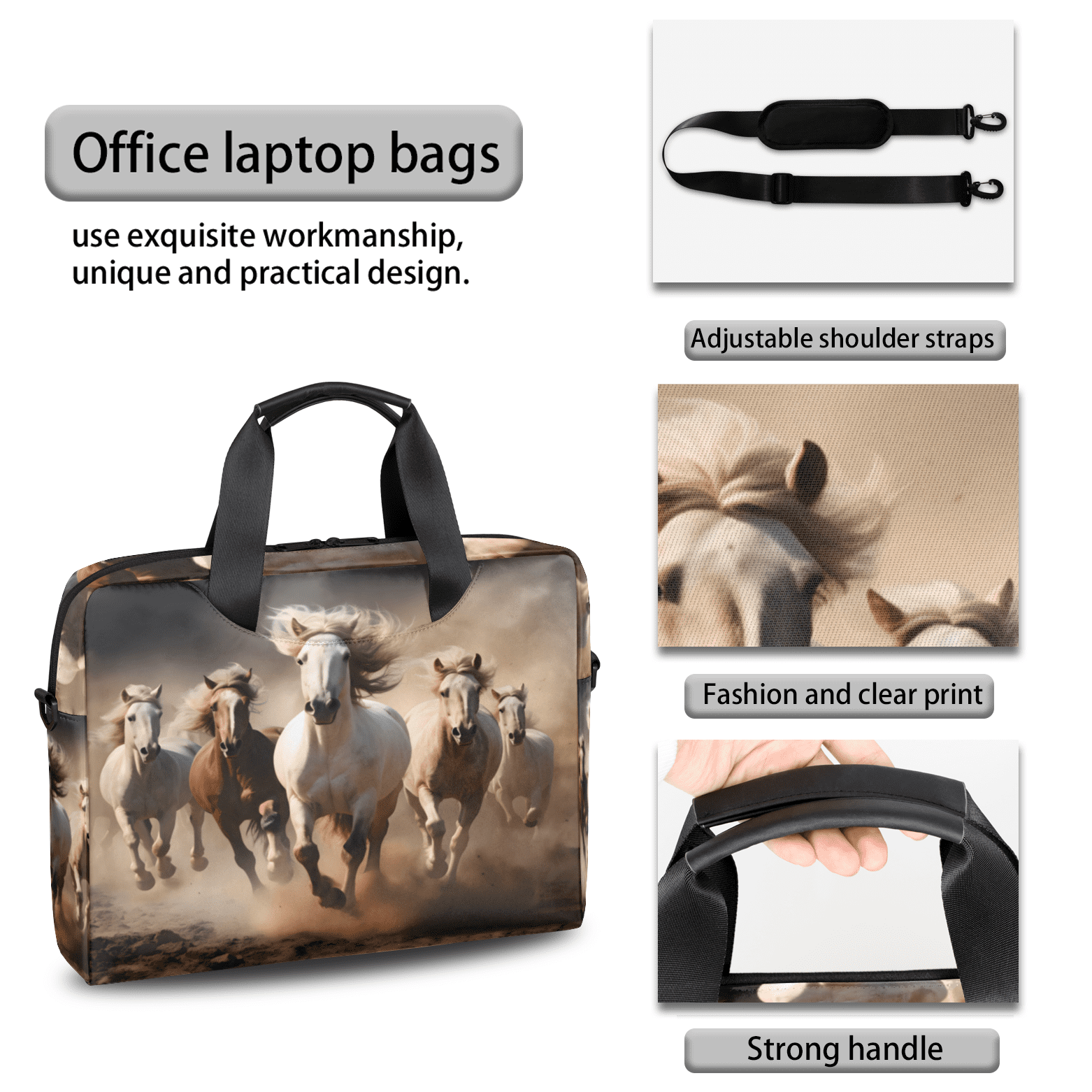 Herdesigns Running Horse Laptop Bag for Women Men, Computer Case Briefcase Messenger Bags, 15-15.6 inch Laptop Sleeve Shoulder Bag