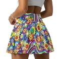 thumbnail image 4 of Yuyamidu Hippie Flowers Women's Tennis Skirts Colorful Floral High Waist Golf Skorts Tummy Control Skirt Athletic Clothes for Women Ladies Casual Outfit Summer Mini Skirts Size L, 4 of 7
