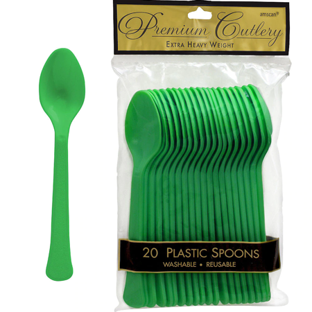 ELEGANI Green Color Theme Tableware for Special Occasions  Wedding  Parties  Birthdays and Graduation' Festive Green Premium Plastic Spoons 20ct (2x Value Pack of 20ct)