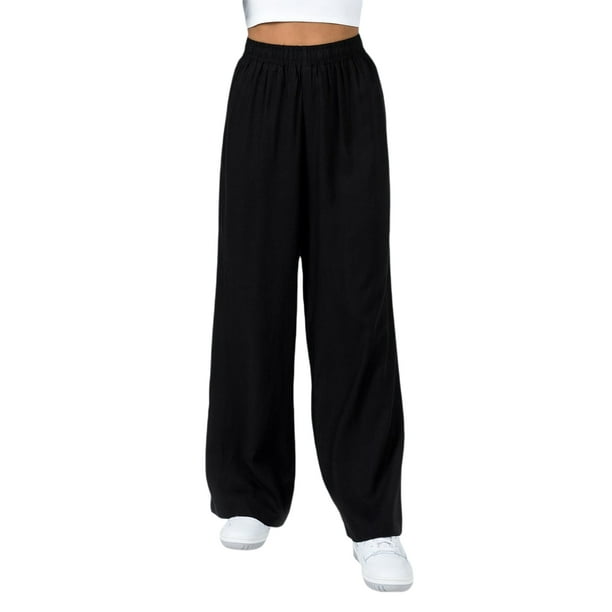 SAYOO Pantalones de pierna ancha casuales para mujer Pantalones sueltos básicos de cintura elástica de color sólido para mujer SAYOO perder