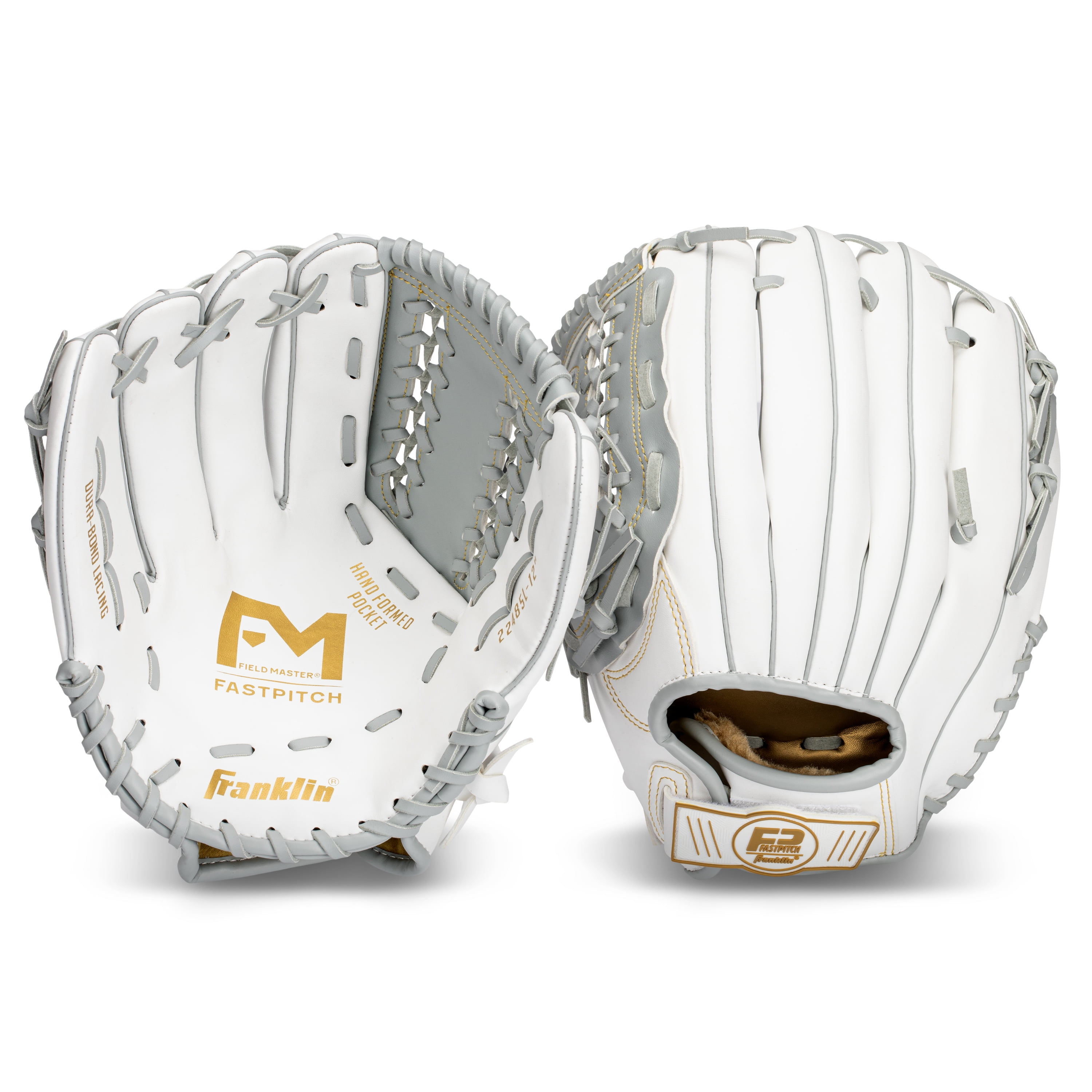Franklin Sports Fastpitch Softball Glove - Field Master Fastpitch + Softball Mitt - Women's + Girls' Lefty Glove - Adult + Youth Baseball + Softball Gloves - Left Hand Throw - 12.0\" - White + Grey