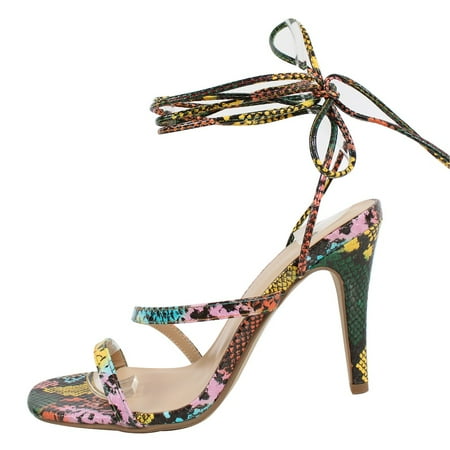 

City Classified Women s Open Toe Lace Up Tie High Heel Sandal Multi 7 M US