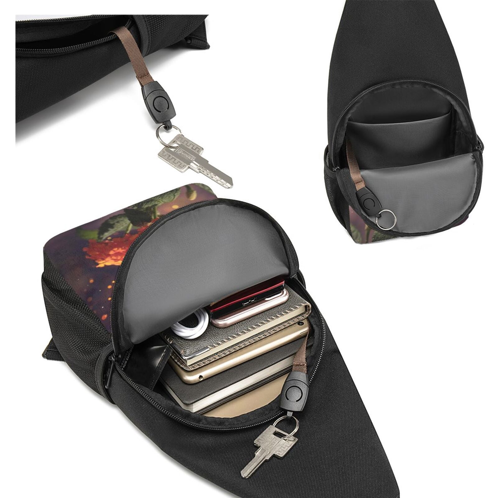 Xecao's Butterfly Sitting on a Flower Print Sling Bag: A Versatile Chest, Shoulder, and Crossbody Backpack for Casual Days Out, Perfect for Both Men and Women