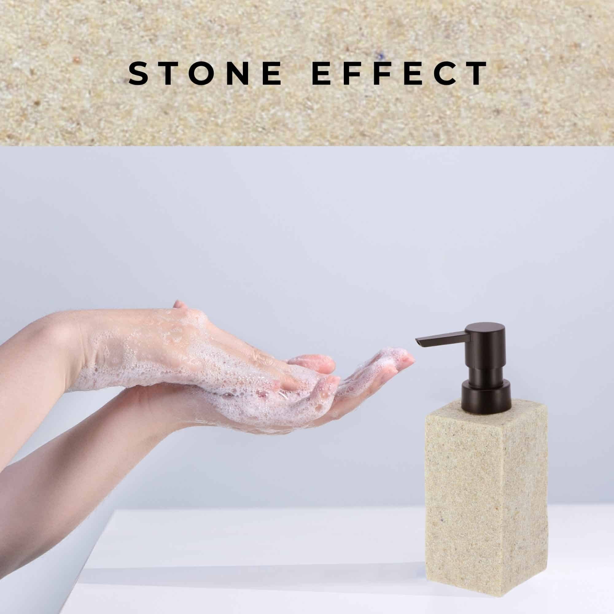 Bath Square Resin Hand Soap & Lotion Dispenser Stone Effect 9 FL OZ Natural