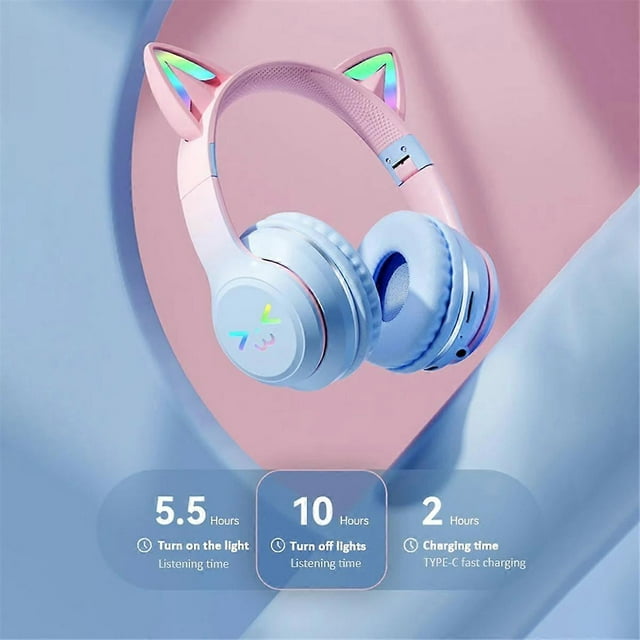 Gradient Color Wireless Headphones Bluetooth Headsets with Mic Foldable HIFI Supports TF Card Noise Cancel Earphone, D