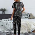 thumbnail image 3 of Gibobby Pijamas mujer calientitas verano cuello redondo manga corta cintura elástica pantalones elásticos deportes Tie Dye Homewear Set(Negro,G), 3 of 4