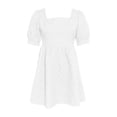 thumbnail image 4 of BYHONG Summer Chic Solid Color Textured Short Puff Sleeve Dress for Women Elegant Knee Length Casual Fashion Women's Casual Dress White XL, 4 of 4