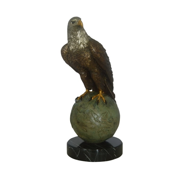Bald Eagle Standing on a Globe Bronze Statue -  Size: 17"L x 9"W x 23"H.