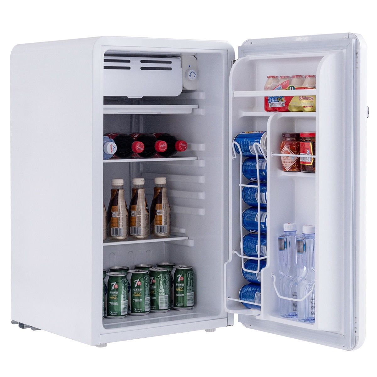 Costway 3.2 Cu Ft Retro Compact Refrigerator w/ Freezer Interior Shelves Handle White