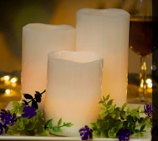 Enbrighten Basics Flameless Flickering LED Candles, Battery Operated, Color Changing, Remote Included, Perfect for Home décor, Special Occassions, 3 Piece Set