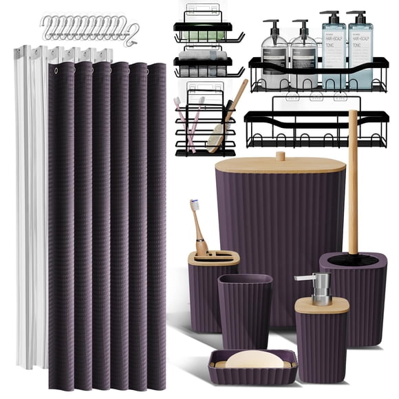 Juego de accesorios de baño Clara Clark, 25 piezas, con carrito de ducha, color morado
